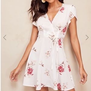 white floral wrap dress